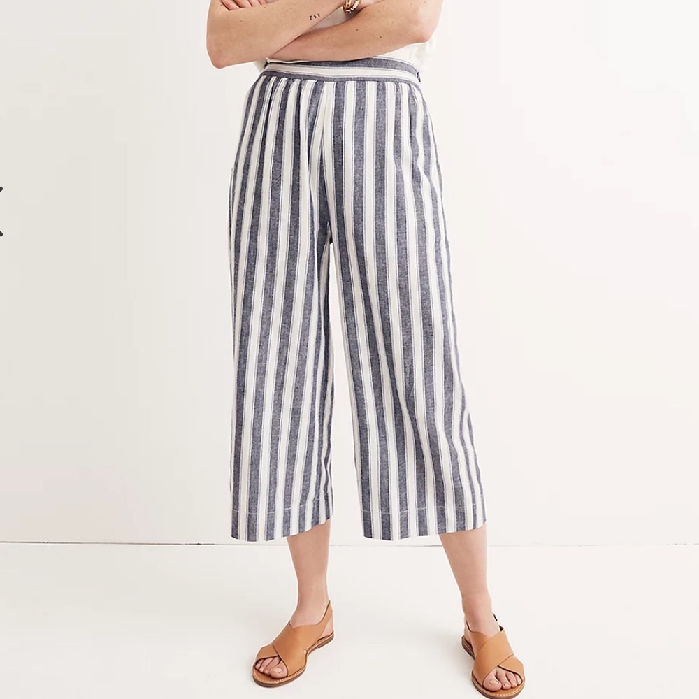 Madewell Huston Striped Wide Leg Pull-On Pants - Navy and White